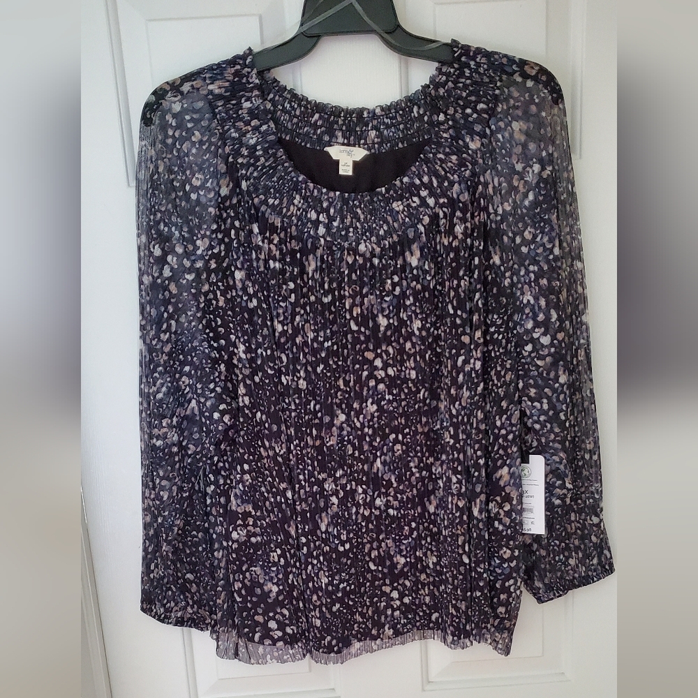 Plus 1X/16W-18W Terra & Sky Lined On/Off Shoulder Top New
